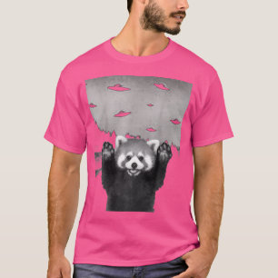 T-shirt Selfie De Panda Rouge Drôle Dans L'Alien Ufo Invas