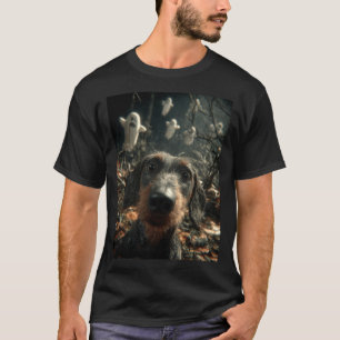 T-shirt Selfie de teckel avec des fantômes dans une forêt