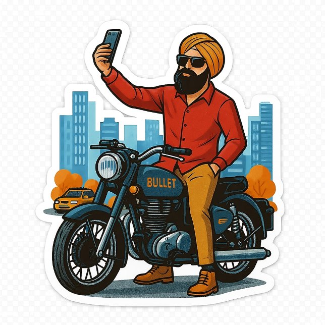 T-shirt Selfie Swag on Bullet – Punjabi Rider Vibes Sticke (Créateur téléchargé)