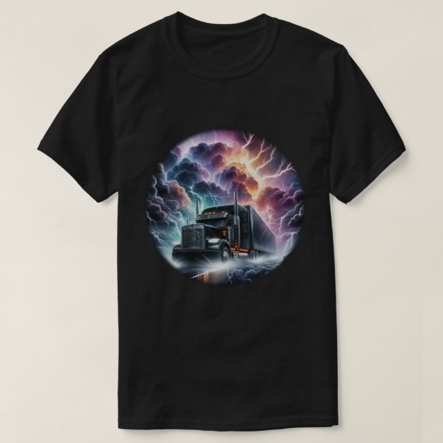 T-shirt Semi Camion dans une tempête de foudre vibrante (Design devant)