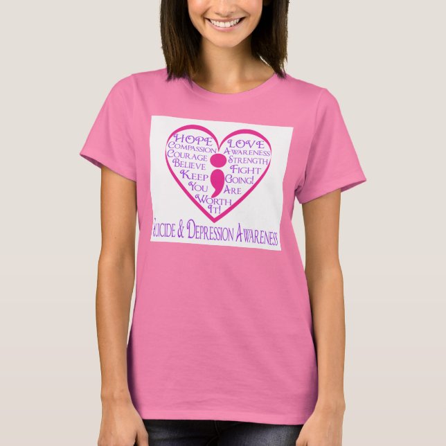 T-shirt Semi-Colon Coeur pour la sensibilisation au suicid (Devant)