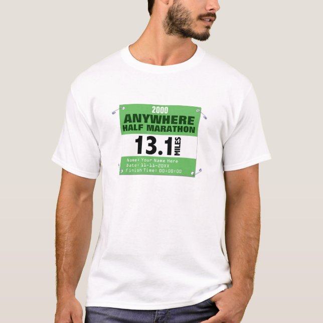 T-shirt Semi-marathon de coutume n'importe où, 13,1 milles (Devant)