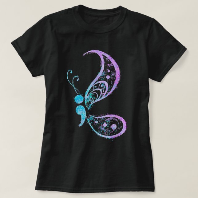 T-shirt Semicolon Butterfly Mental Health Suicide Award (Design devant)