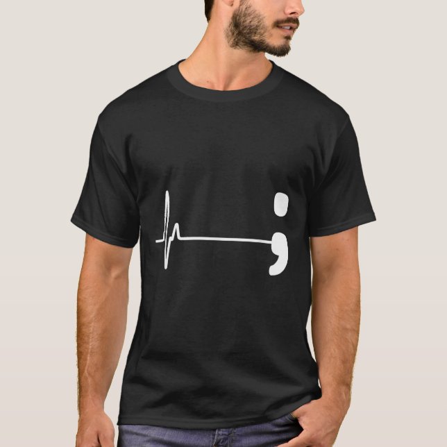 T-shirt Semicolon Heartbeat Flatline Prévention du suicide (Devant)