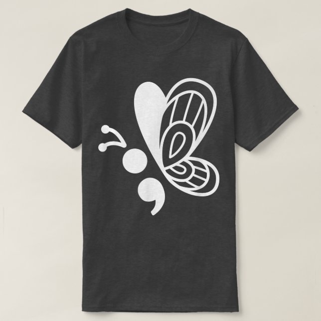 T-shirt Semicolon papillon Sensibilisation à la santé ment (Design devant)