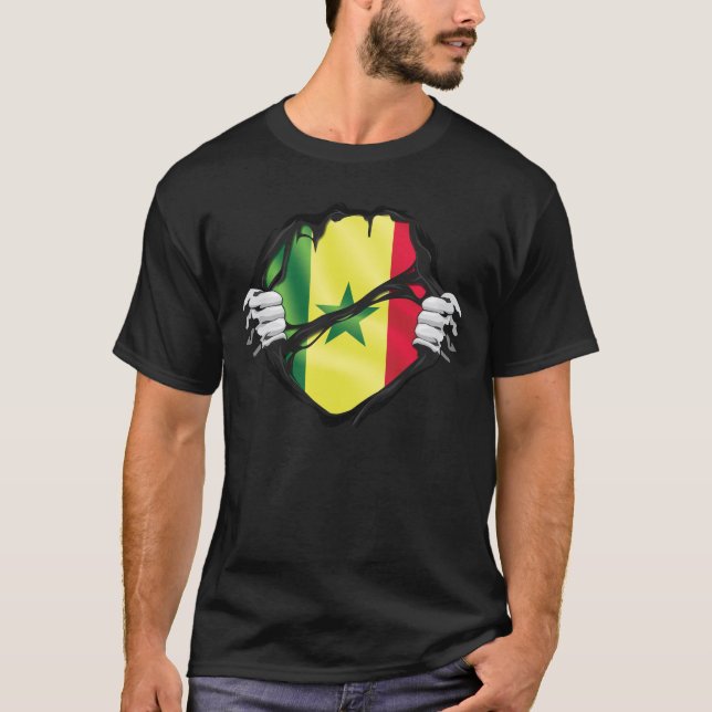 T-shirt Sénégal Drapeau à racines pures noir (Devant)