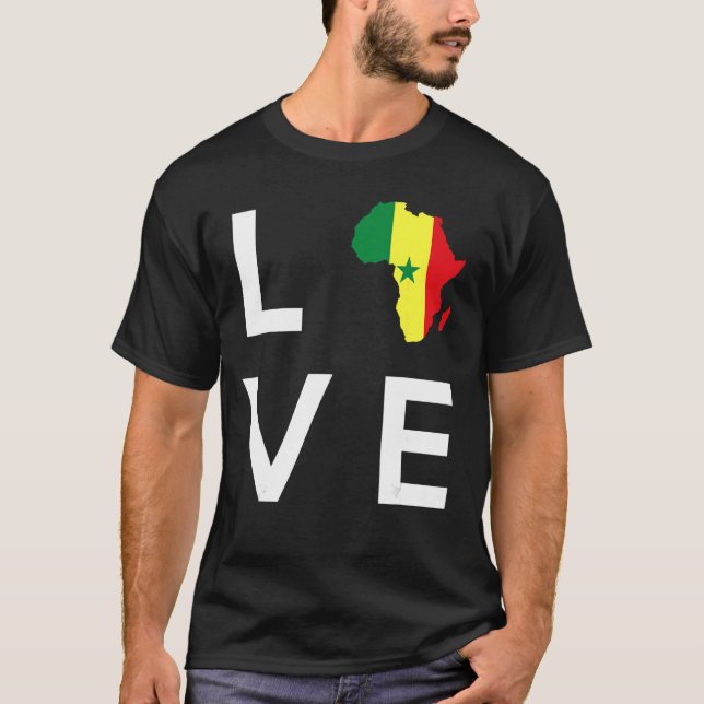 T-shirt Sénégal Drapeau Aimer Afrique Continent Silhouette (Devant)