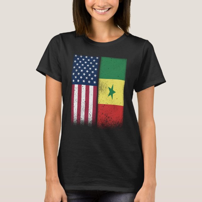 T-shirt Senegal Senegalese American Flags Proud USA Senega (Devant)