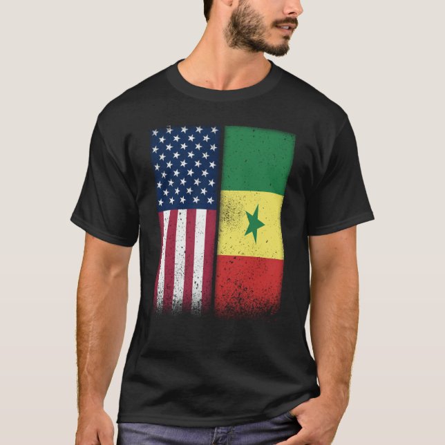 T-shirt Senegal Senegalese American Flags Proud USA Senega (Devant)