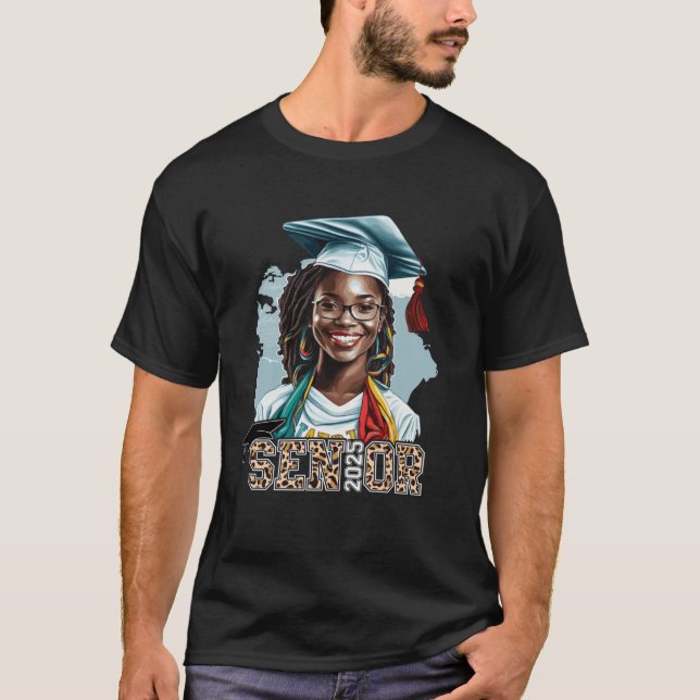 T-shirt Senior 2025 Black Girl Graduation Class of 2025 Le (Devant)