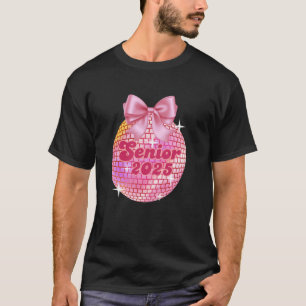 T-shirt Senior 2025 Coquette Disco Ball Pink Bows Back To