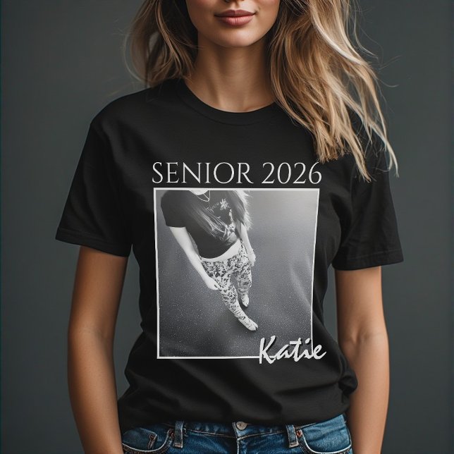 T-shirt Senior 2026 Custom Photo & Name Minimalist Black  (Créateur téléchargé)