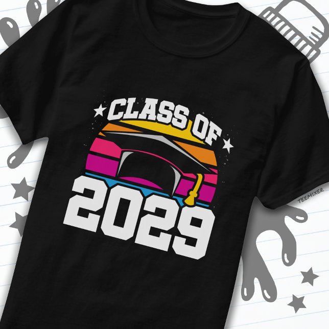 T-shirt Senior 2029 Classe de 2029 Graduation Retro Sunset (Créateur téléchargé)