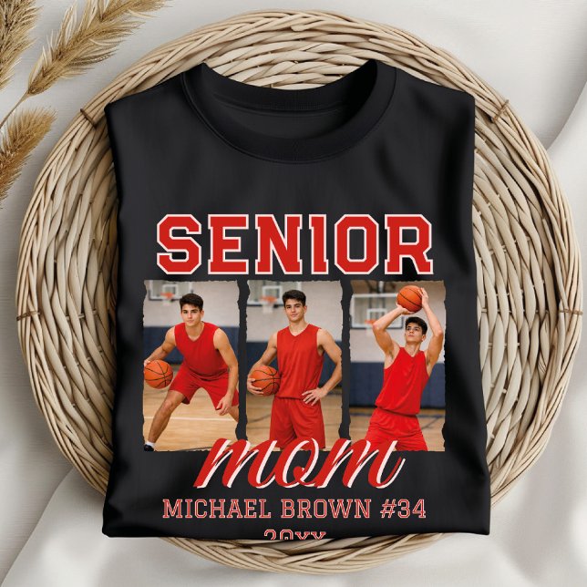 T-shirt Senior Mom Basketball Photo Collage Custom Name (Créateur téléchargé)