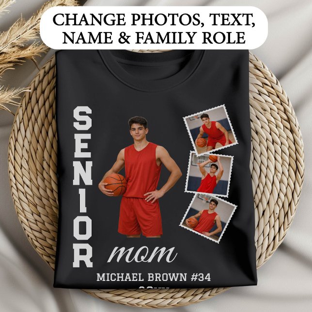 T-shirt Senior Mom Basketball Photo Collage Custom Name (Créateur téléchargé)