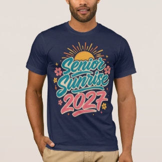 T-shirt Senior Sunrise 2027 Rétro Pinceau Script Remise de