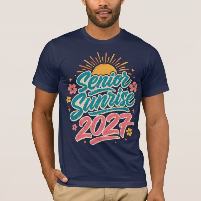 T-shirt Senior Sunrise 2027 Rétro Pinceau Script Remise de (Devant)
