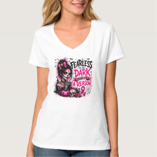 T-shirt Sens Sans Peur Dans Le Noir Ruban Rose Cancer Goth