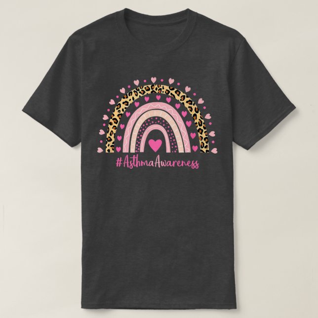 T-shirt Sensibilisation à l'asthme Coeur rose Leopard Arc- (Design devant)