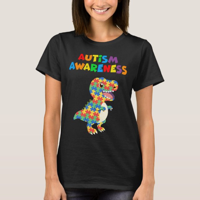 T-shirt Sensibilisation à l'autisme 2023 Cute Rex Dinosaur (Devant)