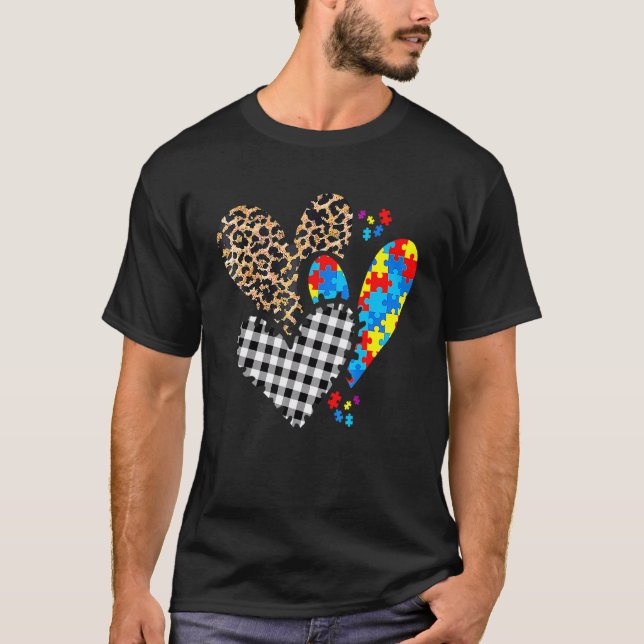 T-shirt Sensibilisation à l'autisme carreau léopard buffle (Devant)