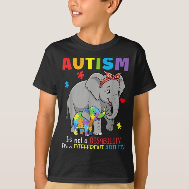T-shirt Sensibilisation à l'autisme Mère éléphant Aptitude (Devant)