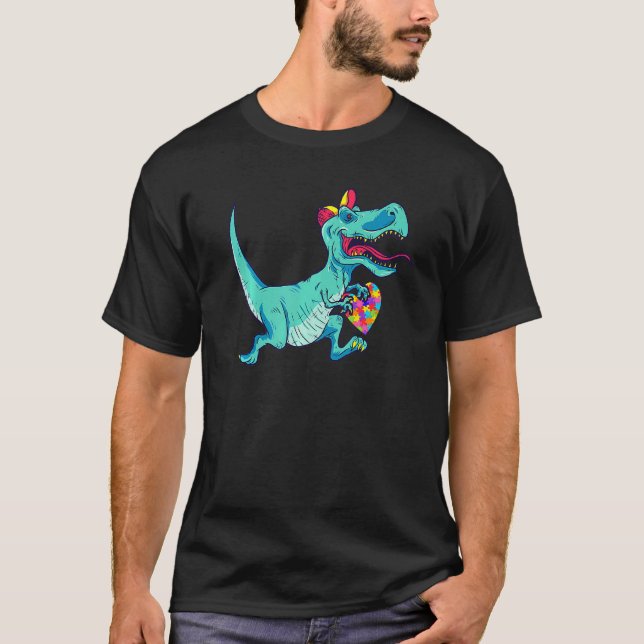T-shirt Sensibilisation à l'autisme Rex Dinosaure Pièce de (Devant)