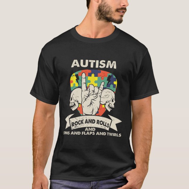 T-shirt Sensibilisation à l'autisme Rocks Rolls Spins Flap (Devant)