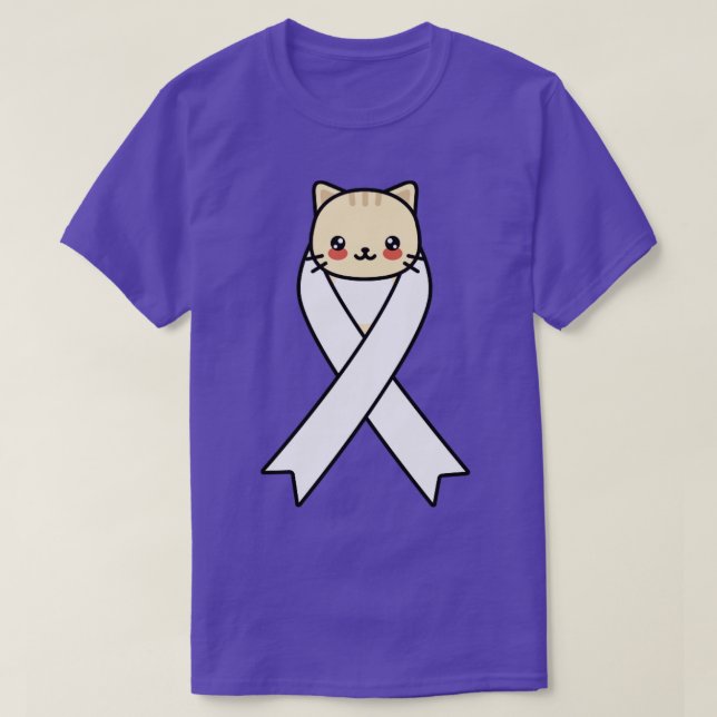 T-shirt Sensibilisation au cancer du poumon Kawaii Chat Wh (Design devant)
