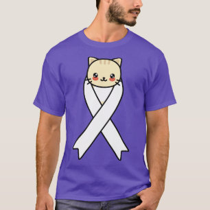 T-shirt Sensibilisation au cancer du poumon Kawaii Chat Wh