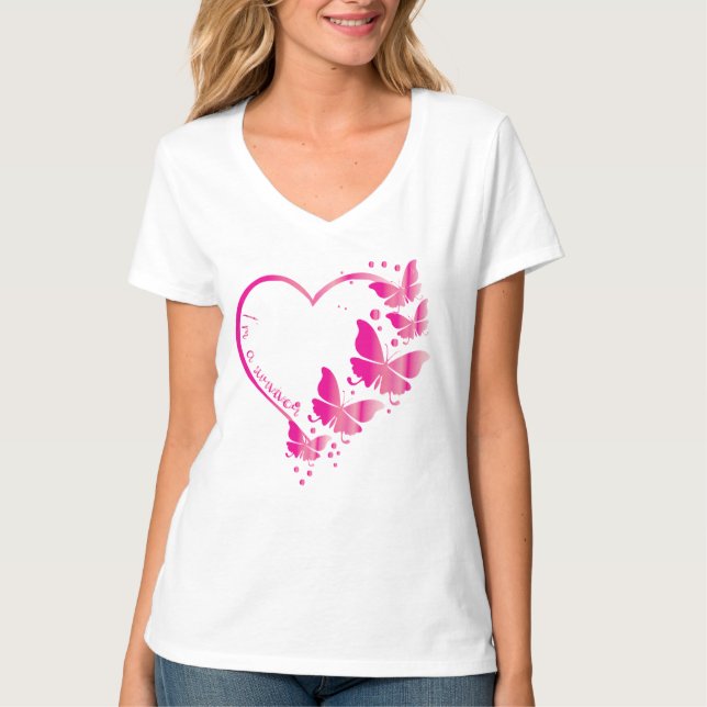 T-shirt Sensibilisation au cancer du sein Coeur papillon r (Devant)