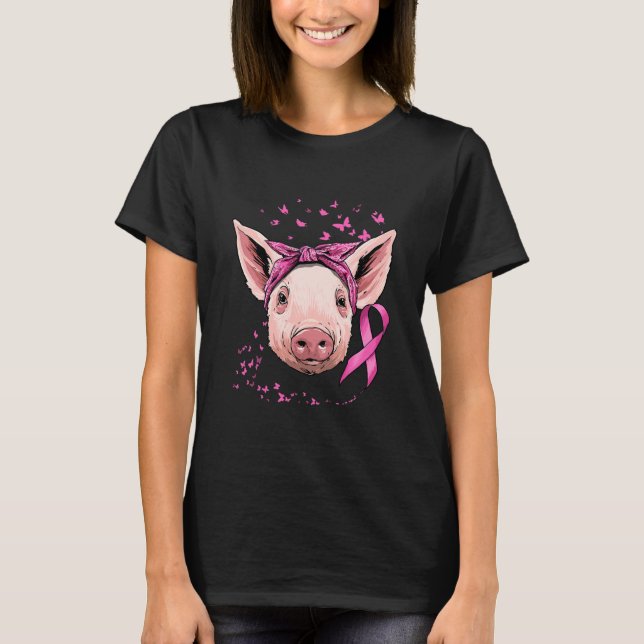 T-shirt Sensibilisation au cancer du sein de porc rose (Devant)