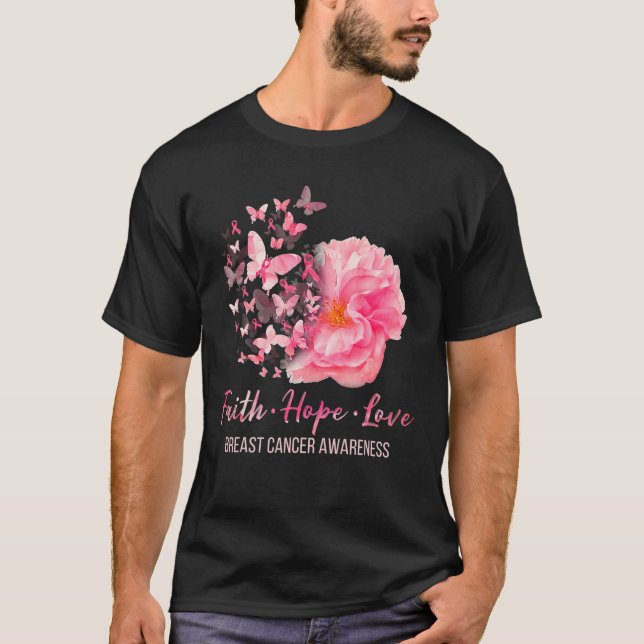 T-shirt Sensibilisation au cancer du sein Faith Hope Love  (Devant)
