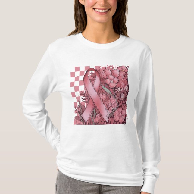 T-shirt Sensibilisation au cancer du sein floral (Devant)