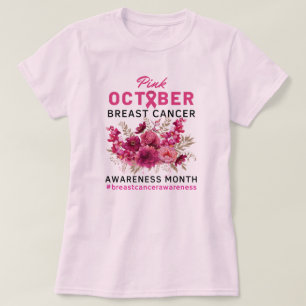 T-shirt Sensibilisation au cancer du sein rose floral Femm