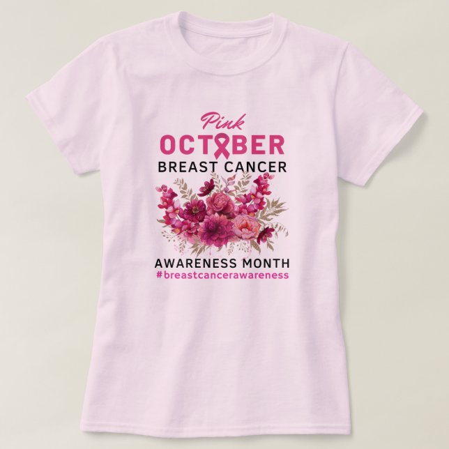 T-shirt Sensibilisation au cancer du sein rose floral Femm (Design devant)