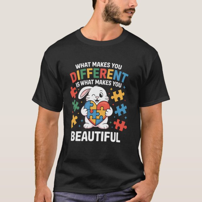 T-shirt Sensibilisation Beau Lapin Morceau de Puzzle (Devant)