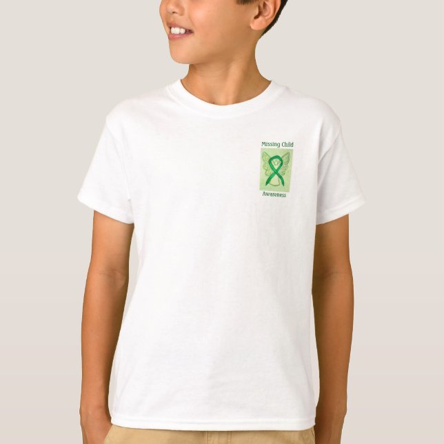 T-shirt Sensibilisation de l'enfant Manquant Vert Ruban An (Devant)