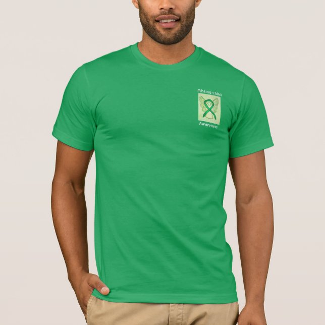 T-shirt Sensibilisation de l'enfant Manquant Vert Ruban An (Devant)
