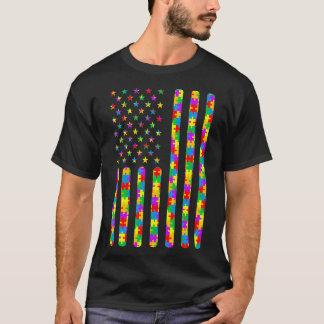 T-shirt Sensibilisation sur l'autisme American Flag Éducat