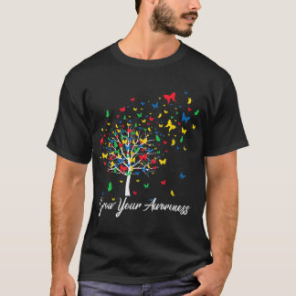 T-shirt Sensibilisation sur l'autisme Arbre à papillon col