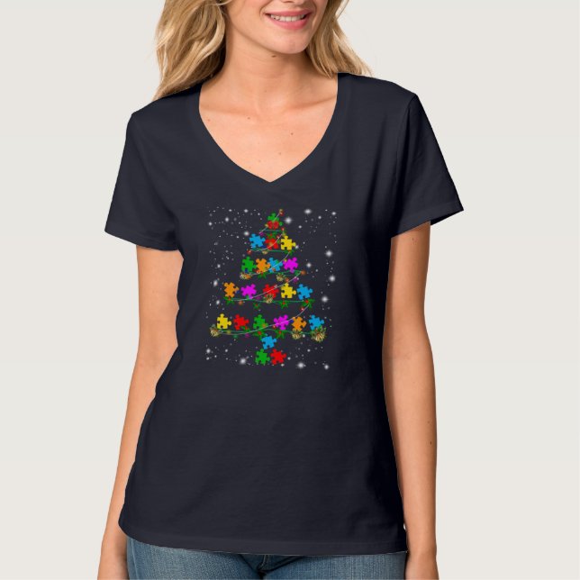 T-shirt Sensibilisation sur l'autisme Arbre de Noël Pyjama (Devant)