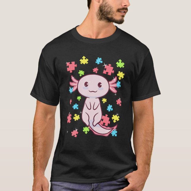 T-shirt Sensibilisation sur l'autisme Axolotl Puzz ; E Eau (Devant)