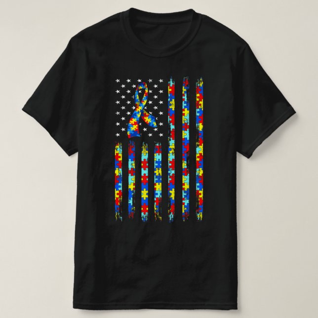 T-shirt Sensibilisation sur l'autisme Chemise Drapeau Amér (Design devant)