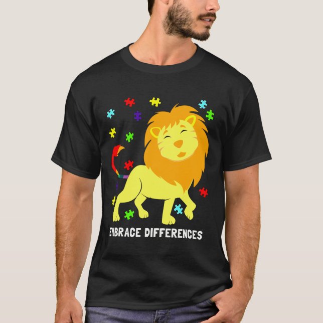 T-shirt Sensibilisation sur l'autisme Cute Lion Puzzle Piè (Devant)