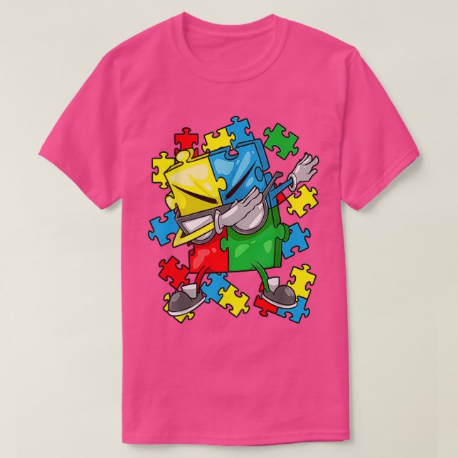T-shirt Sensibilisation sur l'autisme Dabbing Puzzle Pièce (Design devant)