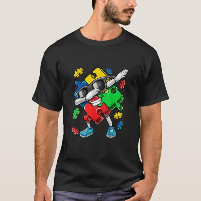 T-shirt Sensibilisation sur l'autisme Dabbing Puzzle Piece (Devant)