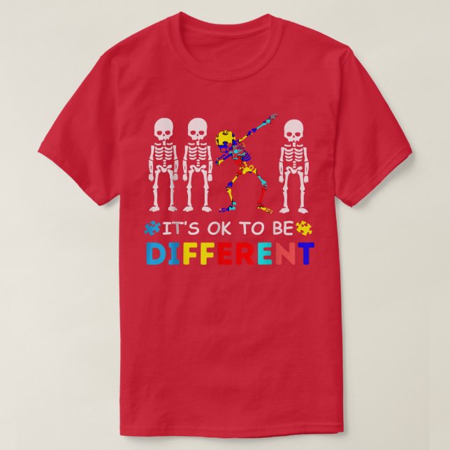 T-shirt Sensibilisation sur l'autisme Dabbing Skeleton il  (Design devant)
