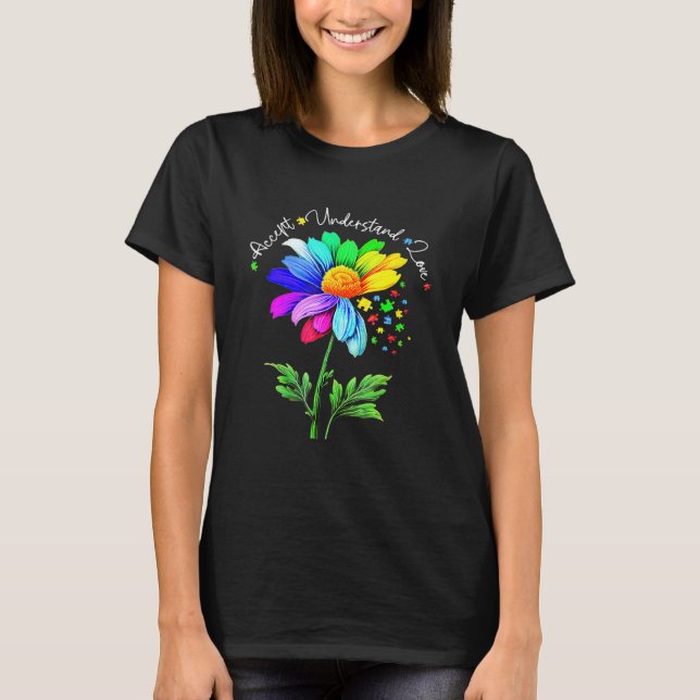 T-shirt Sensibilisation sur l'autisme Flower Accepter Comp (Devant)