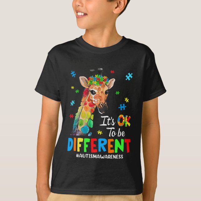 T-shirt Sensibilisation sur l'autisme Giraffe Femme Son Ok (Devant)